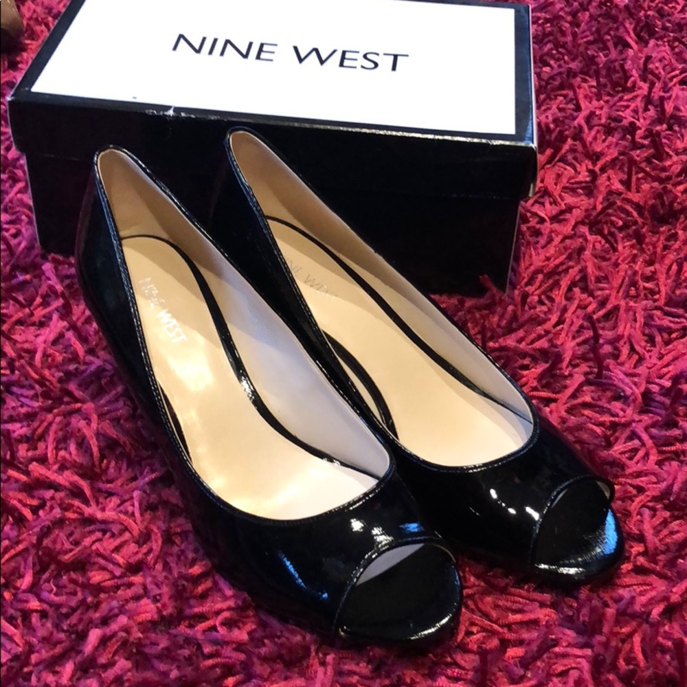Nine West Black Patent Wedges